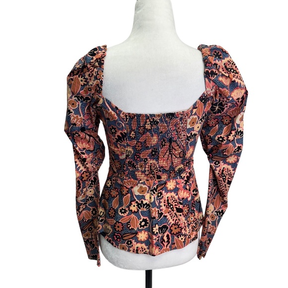 A.L.C. Chandler Floral Cotton Sweethear Top Dark Navy/Chestnut Size 4 - Picture 8 of 11